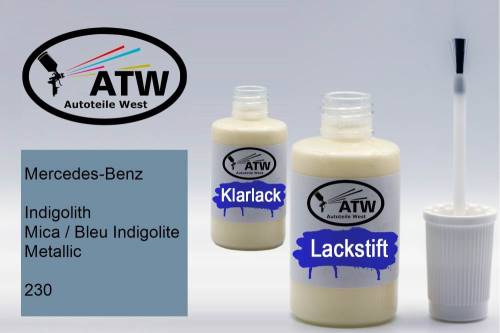 Mercedes-Benz, Indigolith Mica / Bleu Indigolite Metallic, 230: 20ml Lackstift + 20ml Klarlack - Set, von ATW Autoteile West.